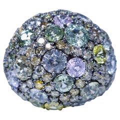 IGI Certified 12.18ct Multicolor Sapphire & 2.68ct Diamond Ring in 18K BlackGold