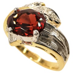 Vintage IGI Vertifizierter 1,21 Karat Ovalschliff Orangenroter Granat Diamant 20K Gold Ring, Vintage
