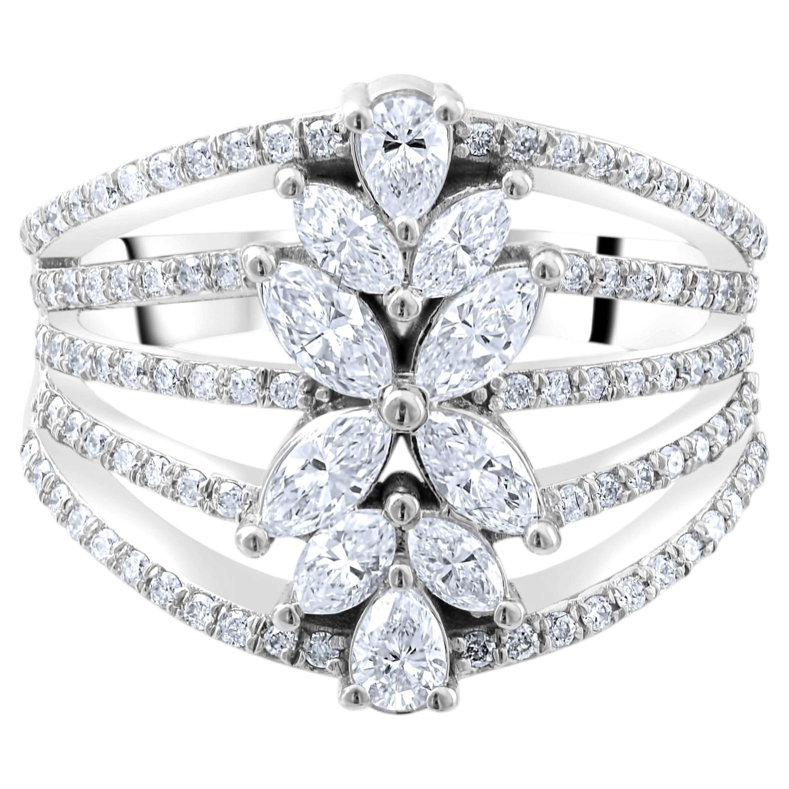 IGI Certified 1.22 Carat Natural Diamond Floral Statement Ring 18K Gold