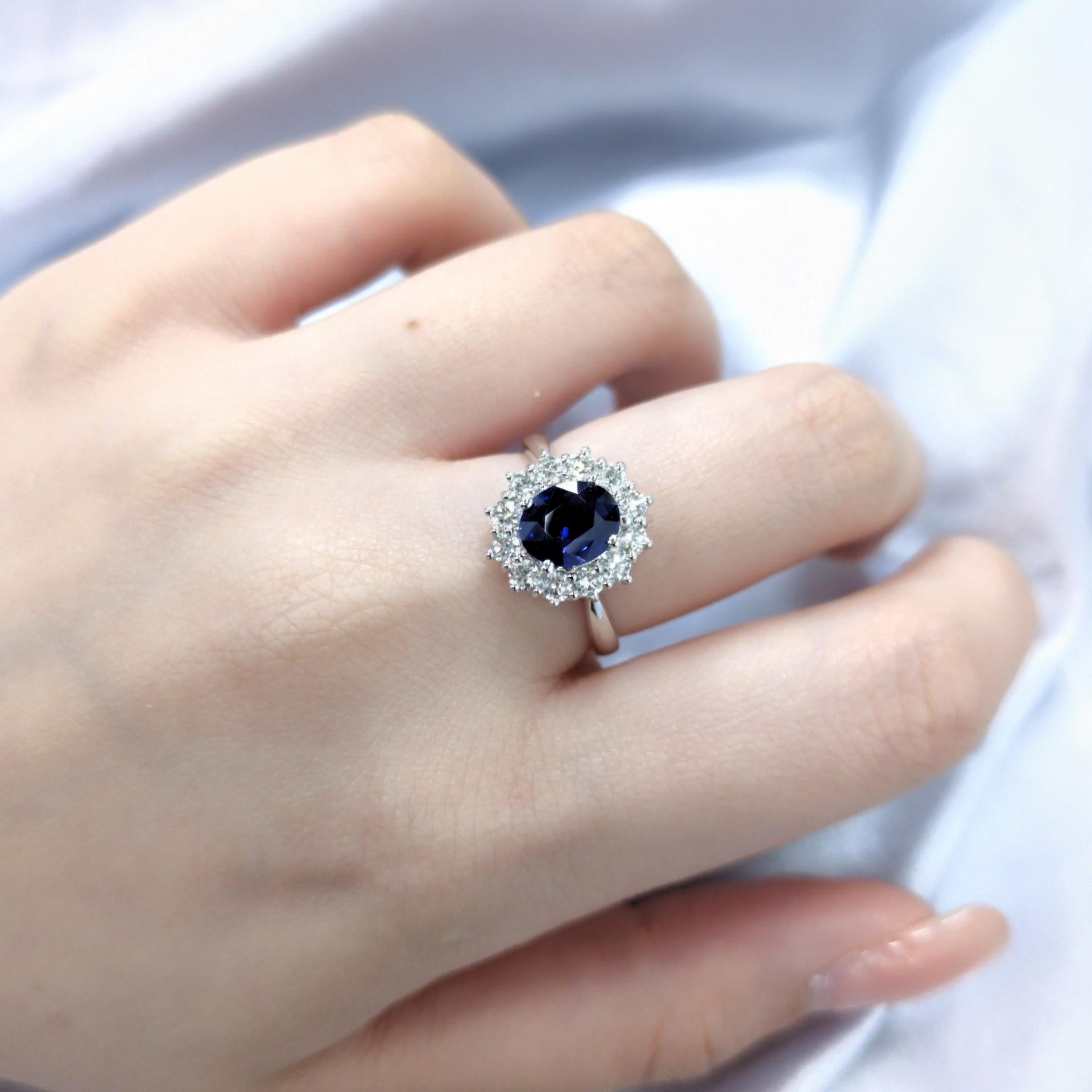 IGI Certified 1.23 Carat Blue Sapphire & Diamond Ring in 18K White Gold For Sale 4