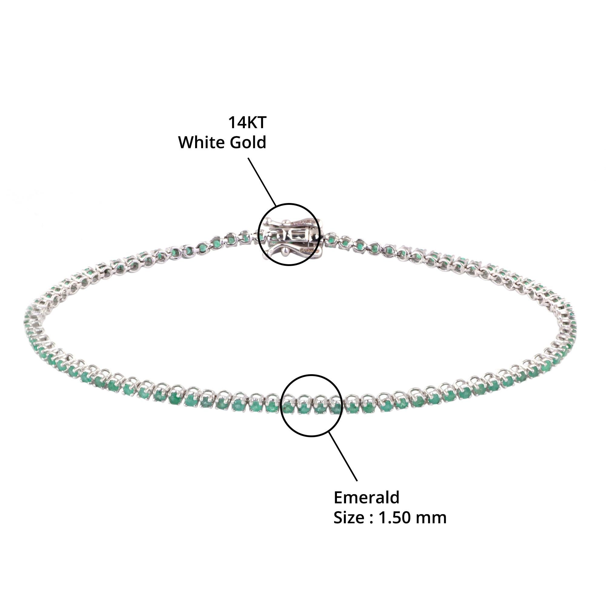 IGI Certified 1.24 Carat Natural Emerald Gemstone 18K White Gold Chain Bracelet For Sale 2