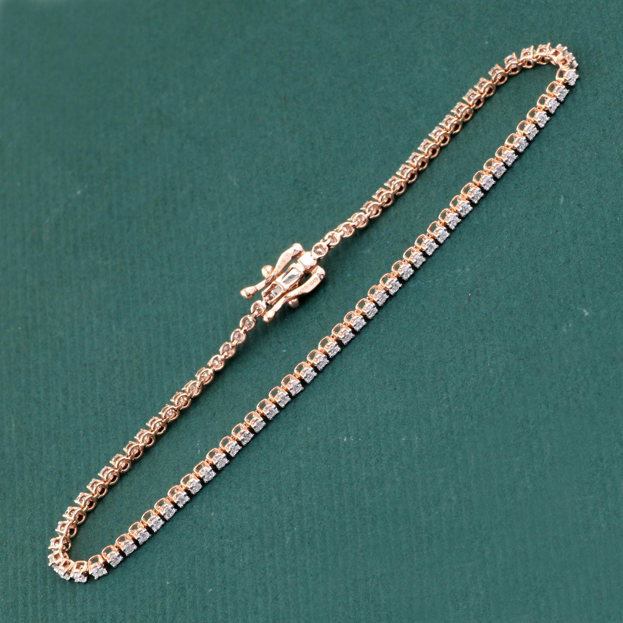 Modern IGI Certified 1.249 Carat Clear Moissanite Diamond 18K Rose Gold Chain Bracelet For Sale