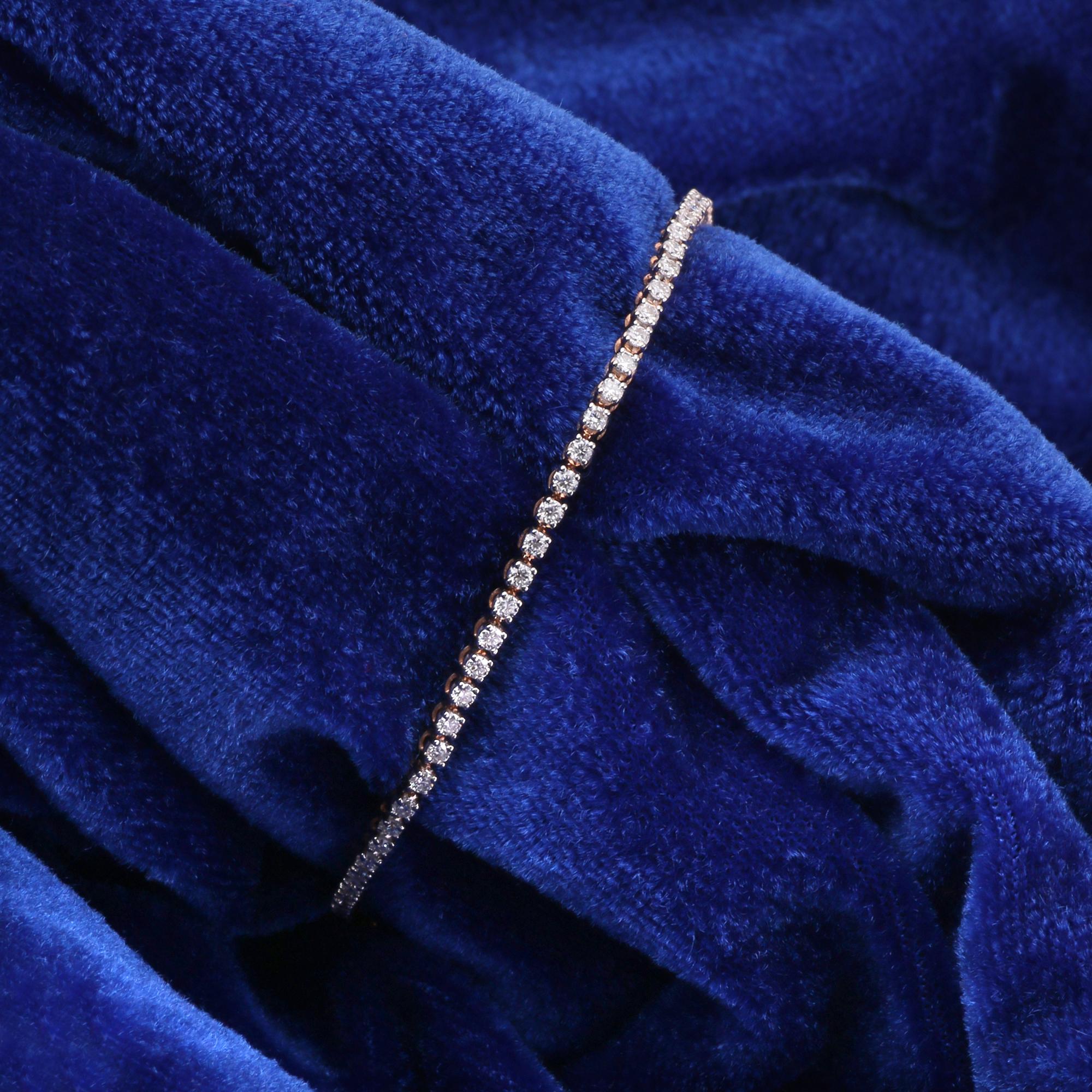 Brilliant Cut IGI Certified 1.249 Carat Clear Moissanite Diamond 18K Rose Gold Chain Bracelet For Sale