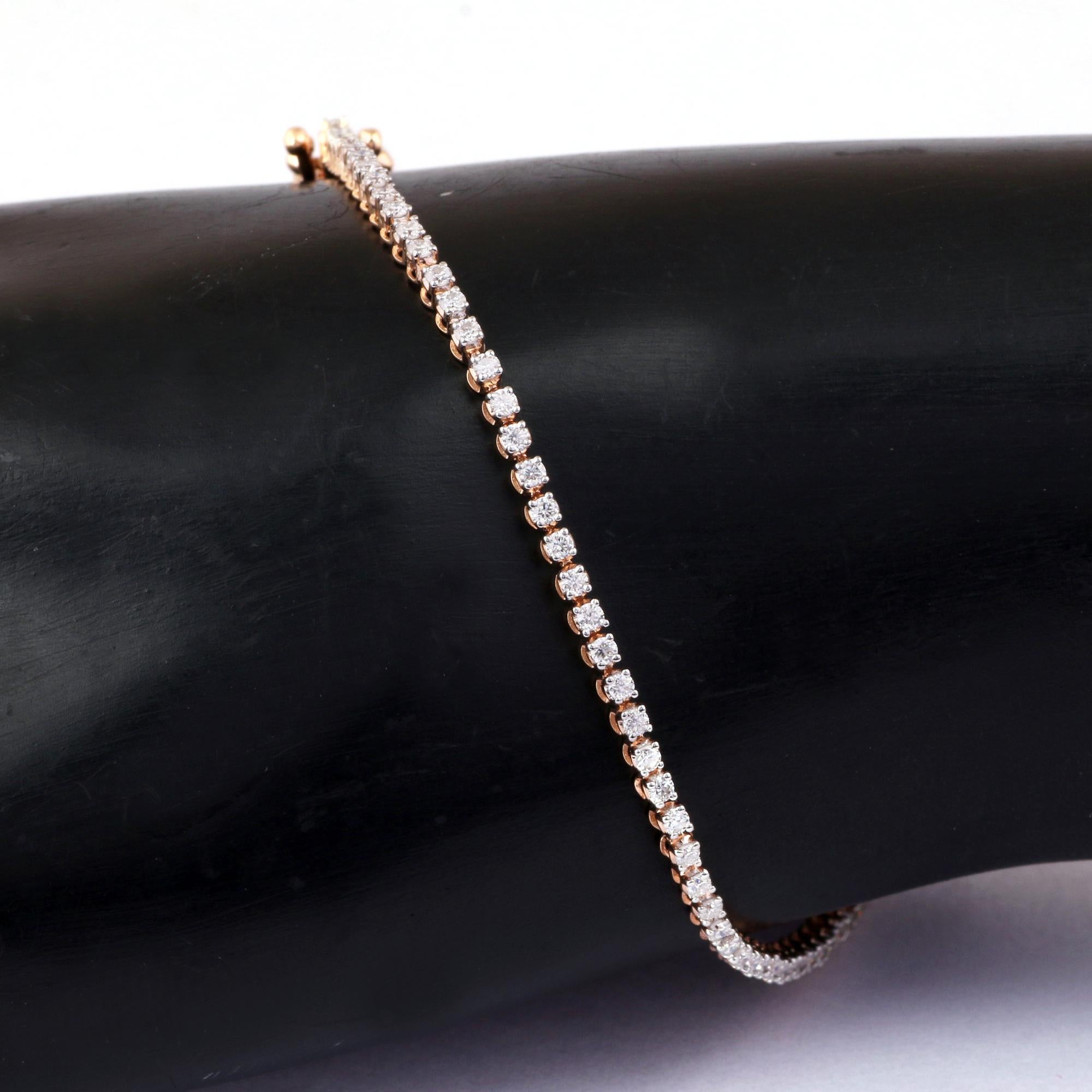 Women's IGI Certified 1.249 Carat Clear Moissanite Diamond 18K Rose Gold Chain Bracelet For Sale