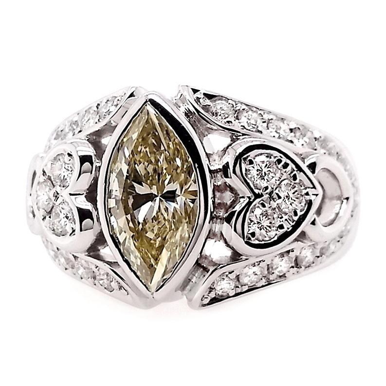 Women's IGI Certified 1.24ct Natural Fancy Yellow Diamond Platinum Ring For Sale