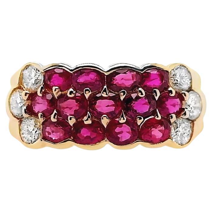 IGI Certified 1.24ct Natural Rubies and 0.41ct Diamonds 18k Yellow Gold Ring For Sale