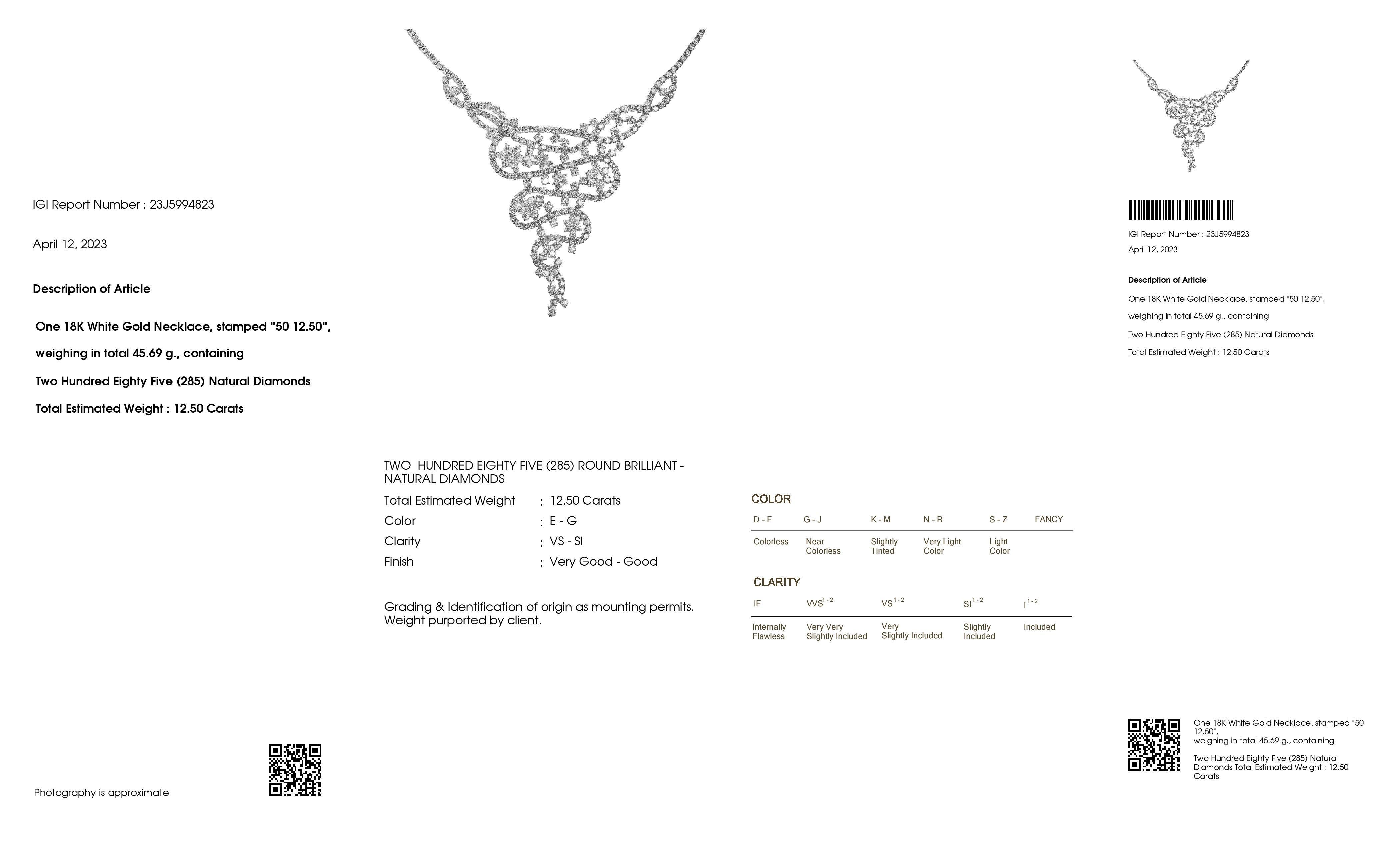 Collana di diamanti naturali certificati IGI 12,50ct In condizioni Nuovo in vendita a Hong Kong, HK