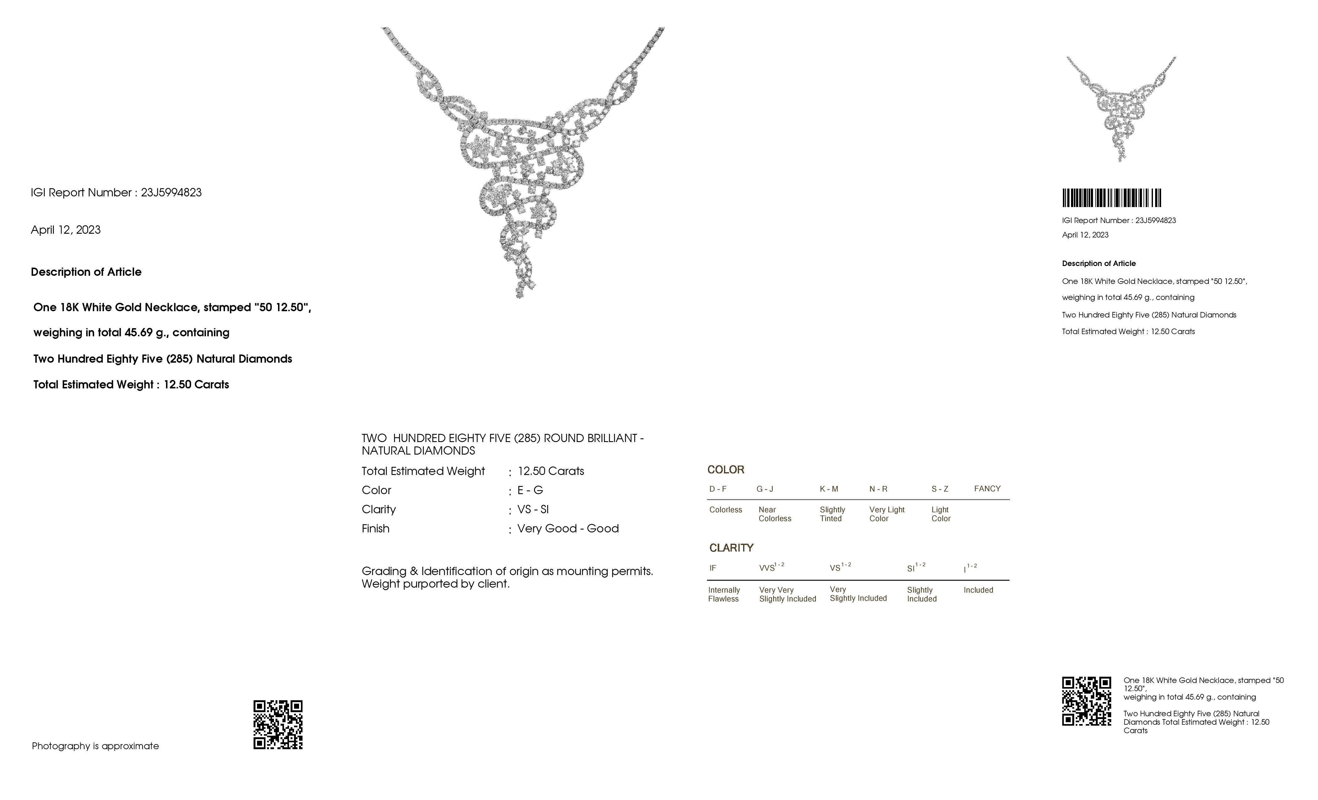 IGI Certified 12.50ct Natural Diamonds Necklace For Sale 1