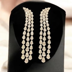 IGI Certified 12.55 Carats F/VS1 Pear Diamond Three-Row Dangle Earrings 18K Gold