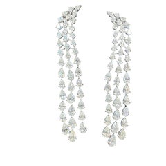 IGI Certified 12.55 Carats F/VS1 Pear Diamond Three-Row Dangle Earrings 18K Gold