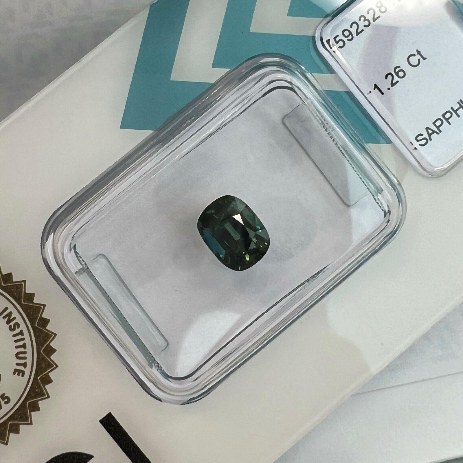 IGI Certified 1.26Ct Natural Deep Green Blue Teal Sapphire Unheated Cushion Cut In New Condition For Sale In Birmingham, GB