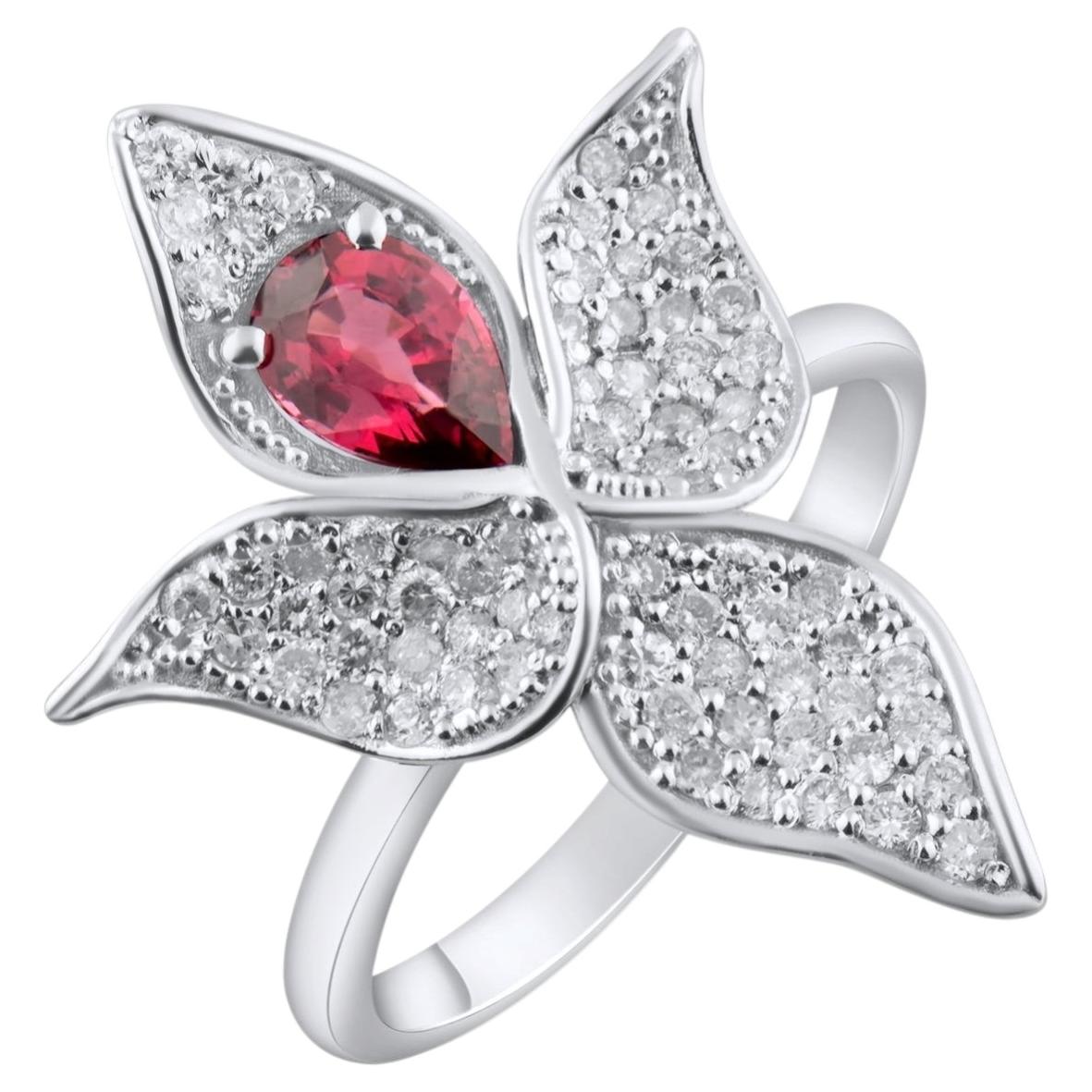 IGI Certified 1.27 Carat Natural Garnet and Diamond Statement Ring in 14K Gold For Sale