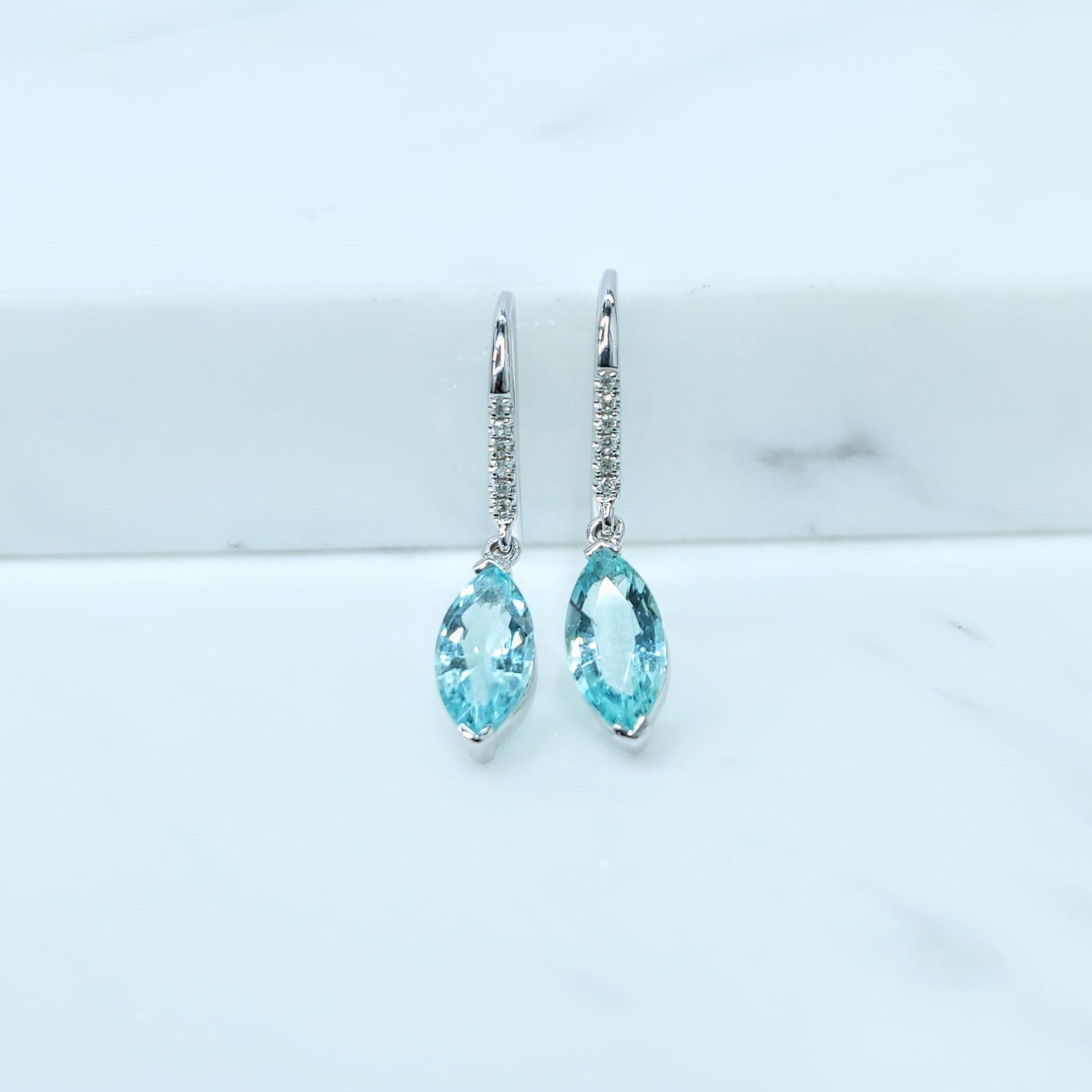 IGI Certified 1.27 Carat Paraiba and Diamond Earrings in 18K White Gold For Sale 4