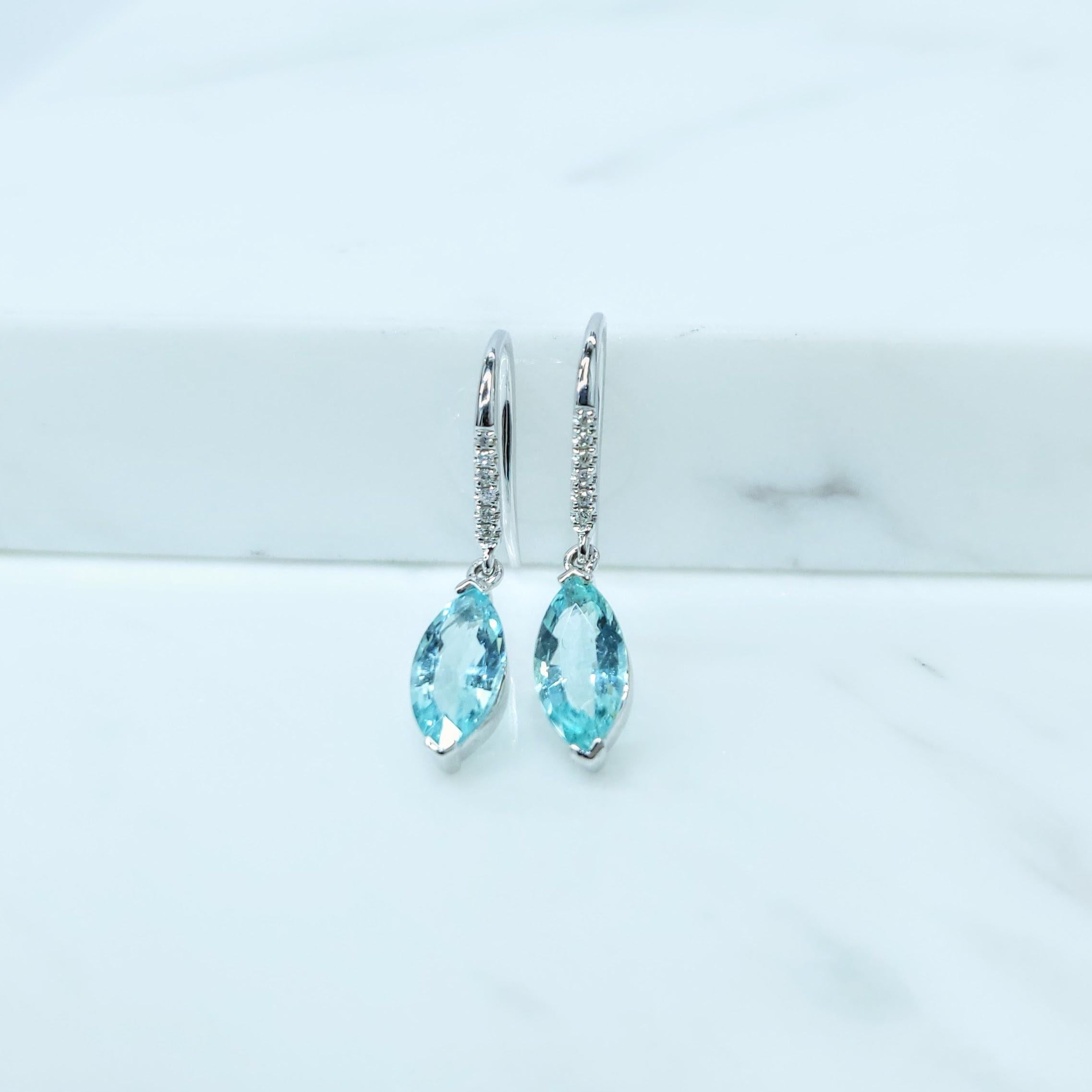IGI Certified 1.27 Carat Paraiba and Diamond Earrings in 18K White Gold For Sale 5