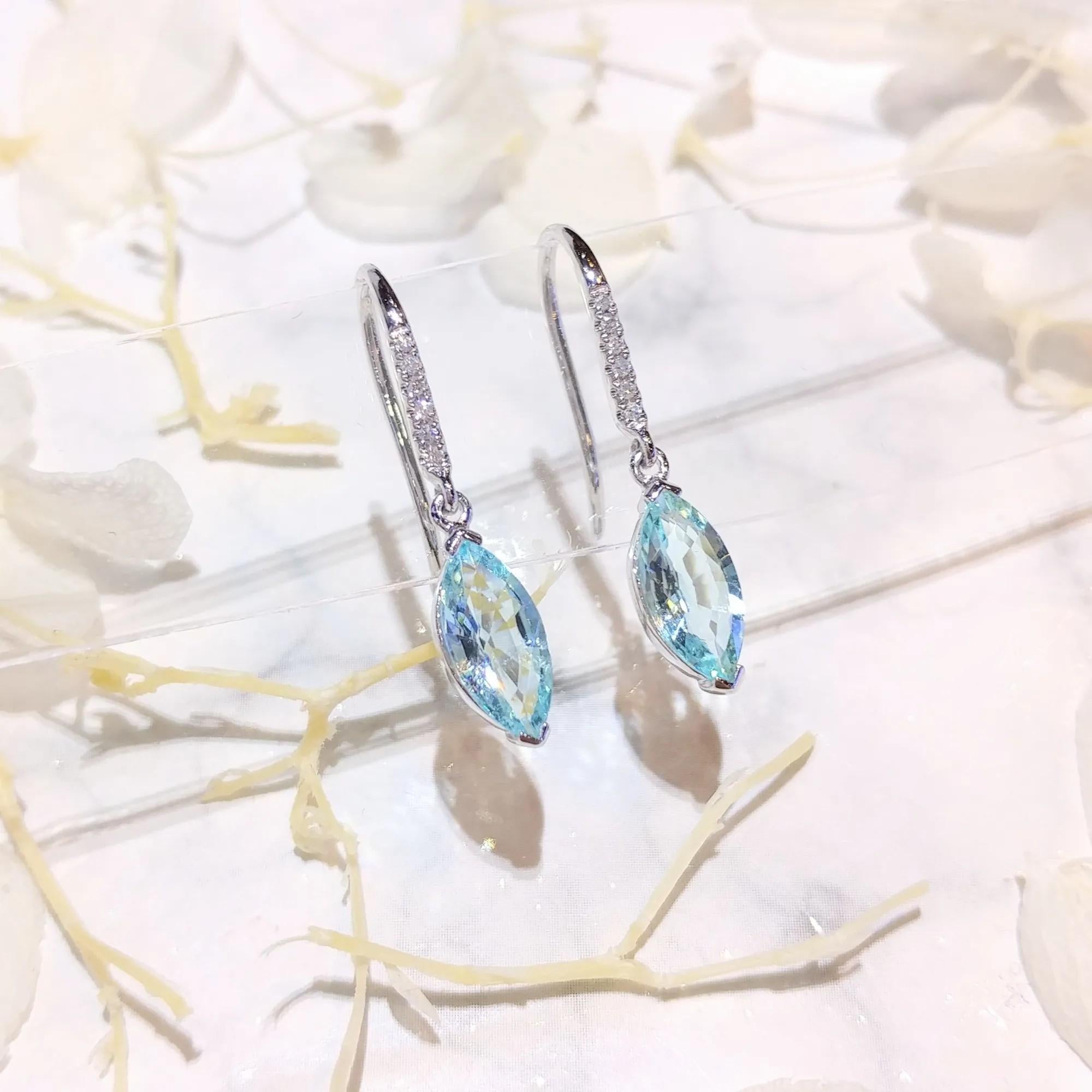 IGI Certified 1.27 Carat Paraiba and Diamond Earrings in 18K White Gold For Sale 7