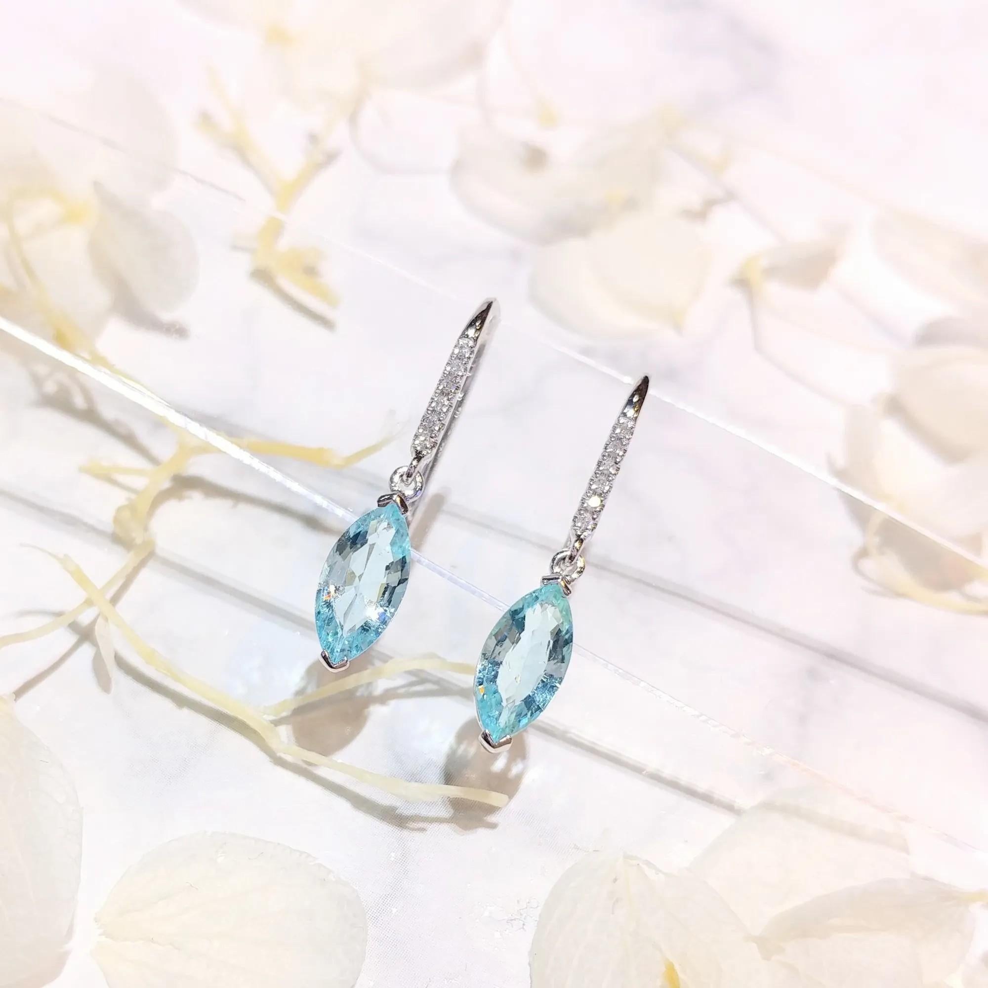 IGI Certified 1.27 Carat Paraiba and Diamond Earrings in 18K White Gold For Sale 8