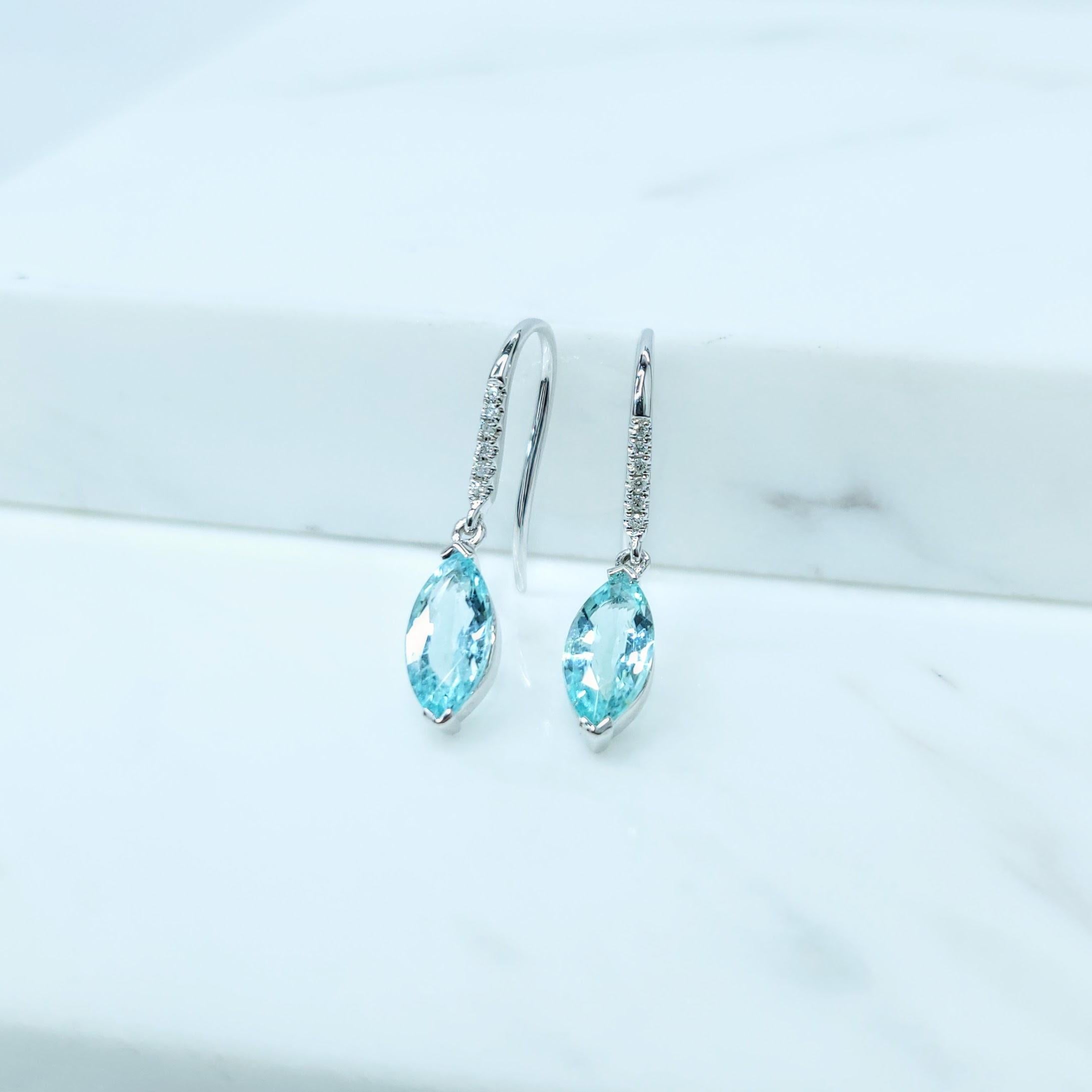 IGI Certified 1.27 Carat Paraiba and Diamond Earrings in 18K White Gold In New Condition For Sale In KOWLOON, HK