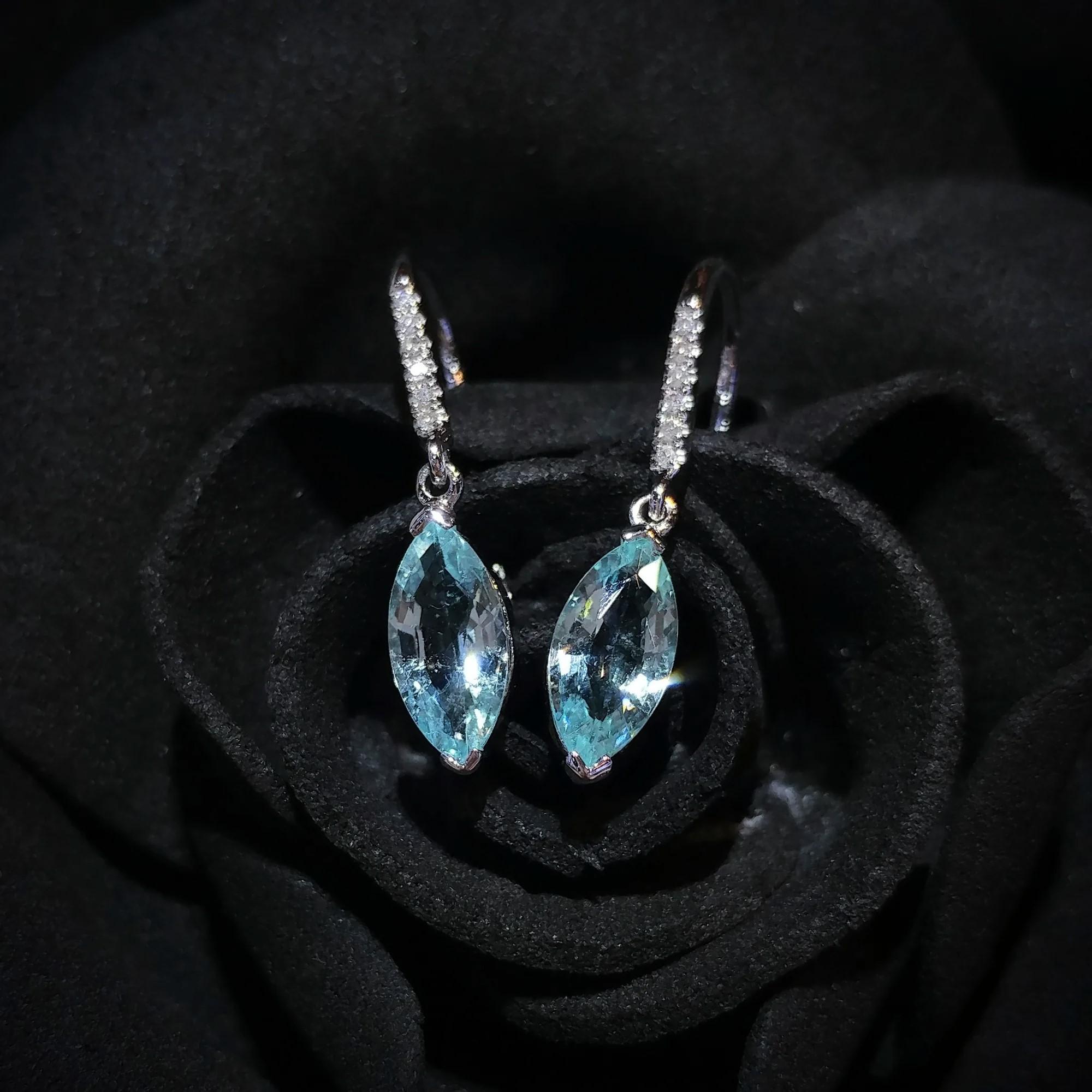 Women's IGI Certified 1.27 Carat Paraiba and Diamond Earrings in 18K White Gold For Sale