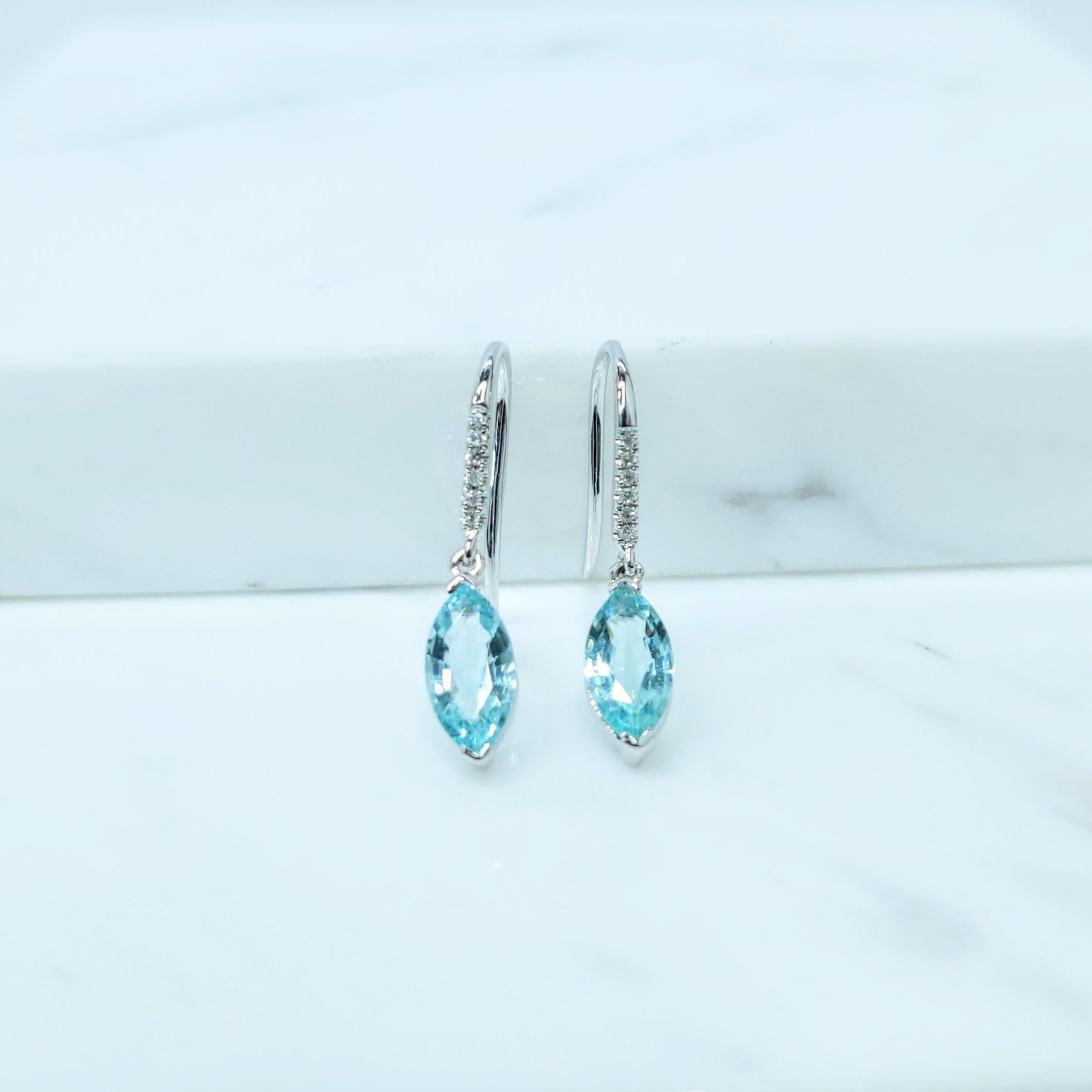 IGI Certified 1.27 Carat Paraiba and Diamond Earrings in 18K White Gold For Sale 1