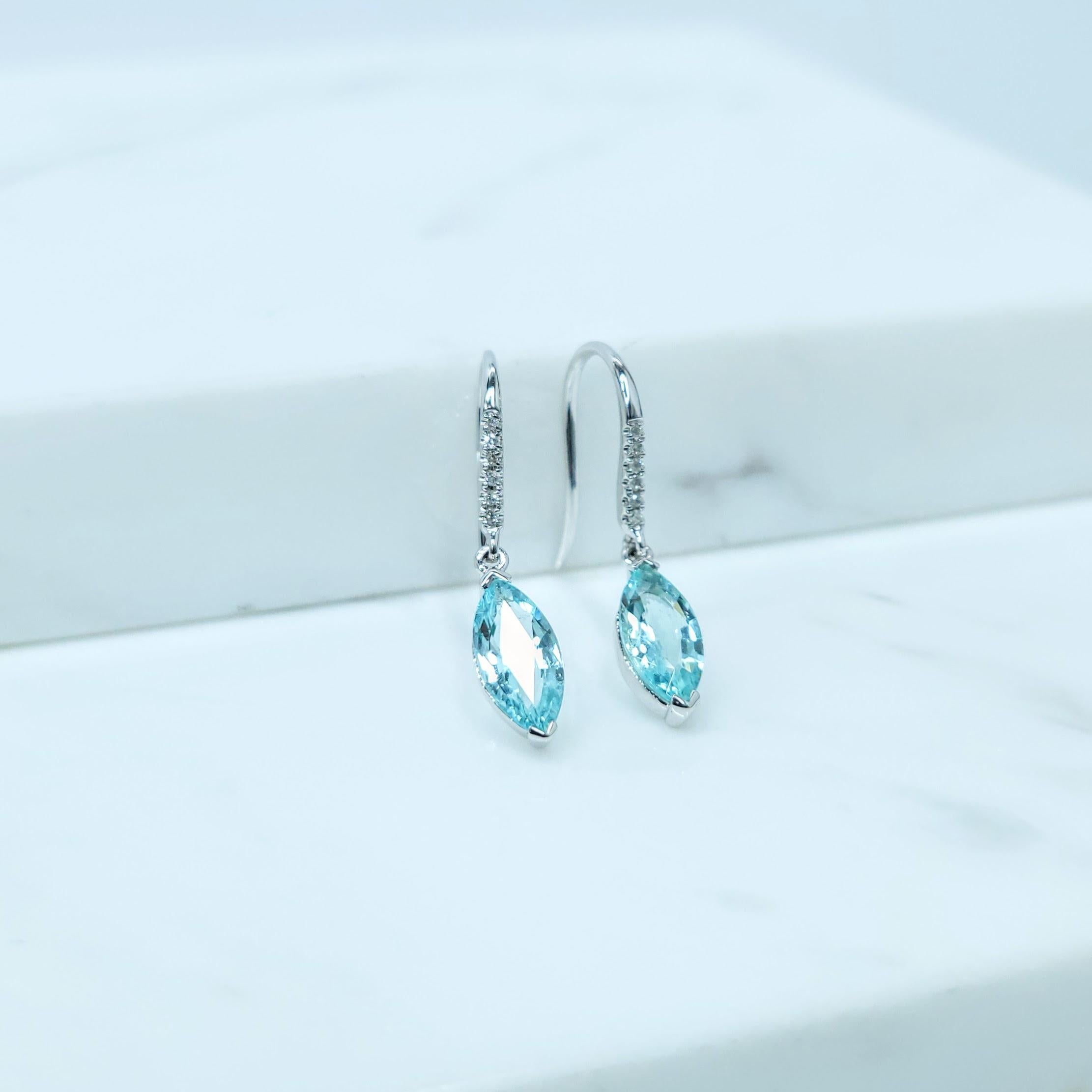 IGI Certified 1.27 Carat Paraiba and Diamond Earrings in 18K White Gold For Sale 3