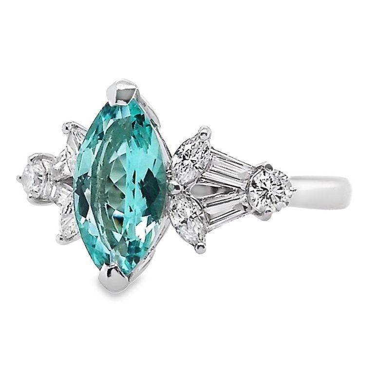 Bague en platine avec tourmaline Paraiba naturelle certifiée IGI de 1,28 carat et diamants de 0,55 carat Pour femmes en vente