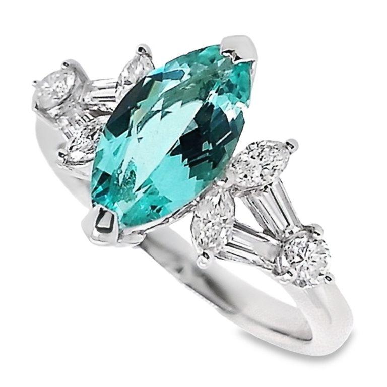 Bague en platine avec tourmaline Paraiba naturelle certifiée IGI de 1,28 carat et diamants de 0,55 carat en vente 1