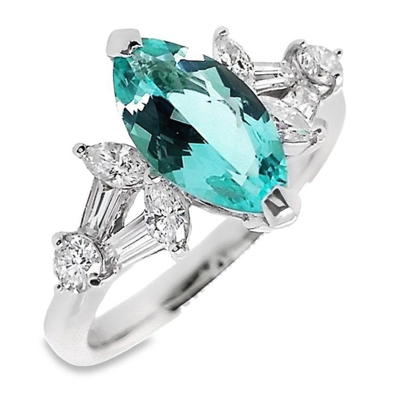 Bague en platine avec tourmaline Paraiba naturelle certifiée IGI de 1,28 carat et diamants de 0,55 carat en vente 3