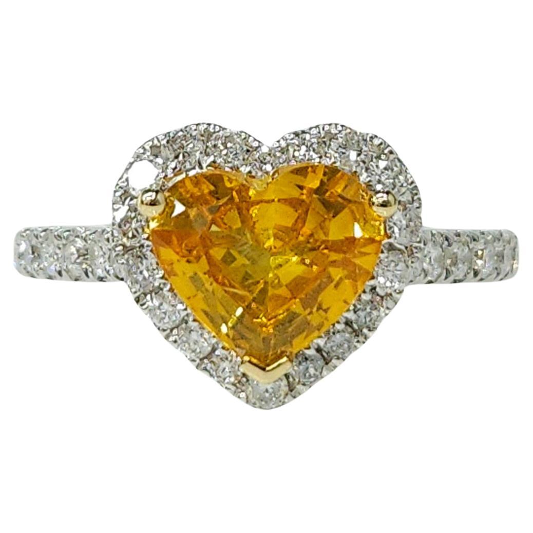 IGI Certified 1.29 Carat Heart Yellow Sapphire & Diamond Ring in 18K White Gold