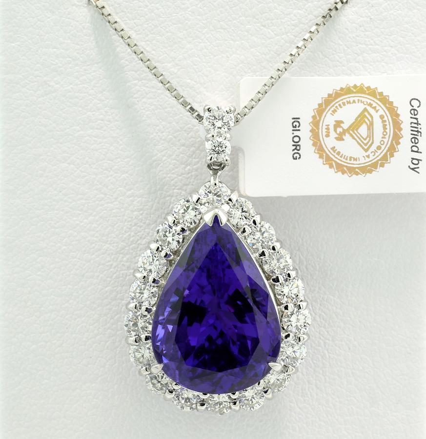 IGI Certified 12.90 Carat Tanzanite Diamond Necklace Platinum 2