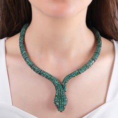 IGI Certified 129.20 Carat Emerald and Diamond Snake Necklace 8K Gold