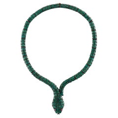 IGI Certified 129.20 Carat Emerald and Diamond Snake Necklace 8K Gold