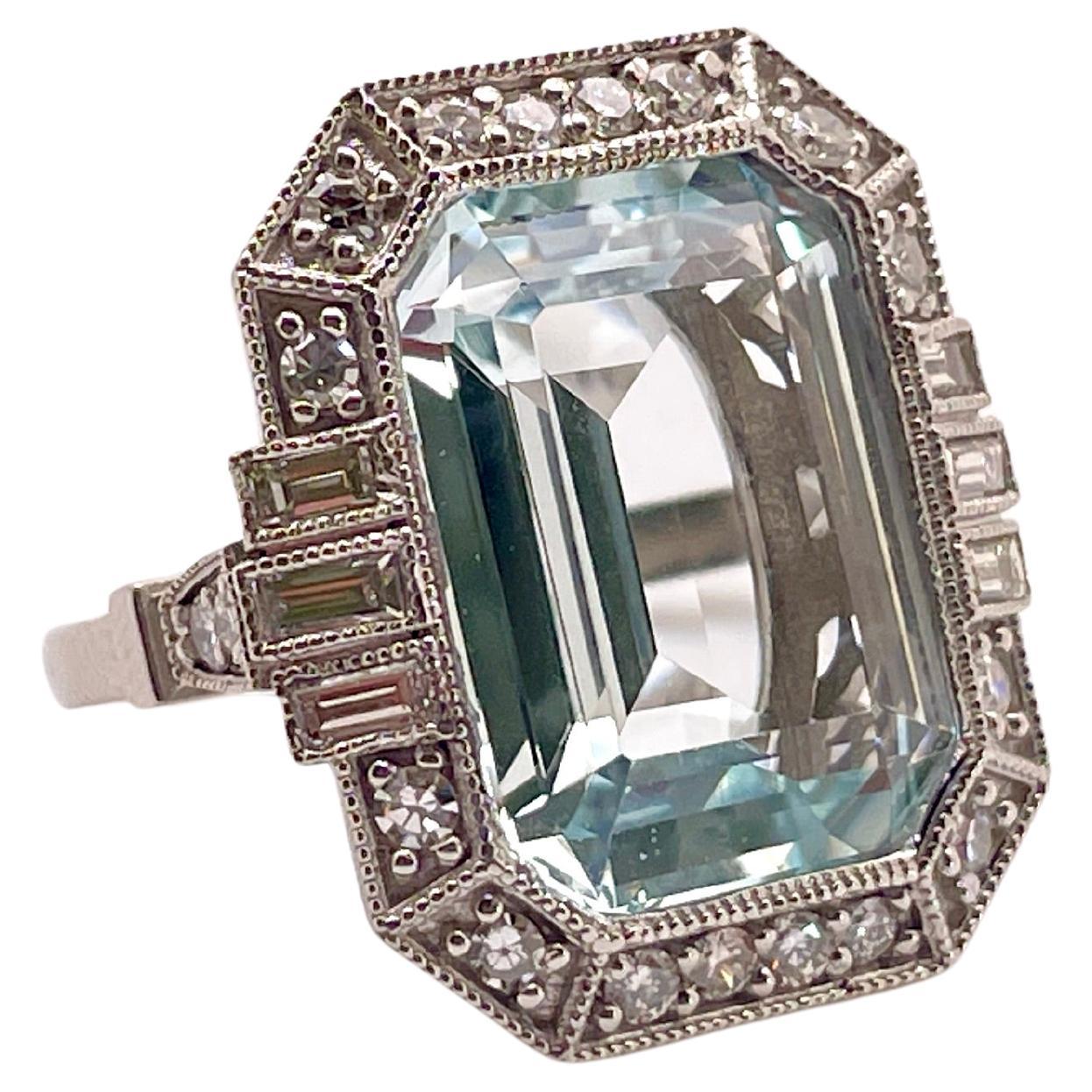 Anillo de Platino con Diamante Aguamarina Azul Natural Certificado IGI de 13 Quilates