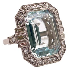 Anillo de Platino con Diamante Aguamarina Azul Natural Certificado IGI de 13 Quilates