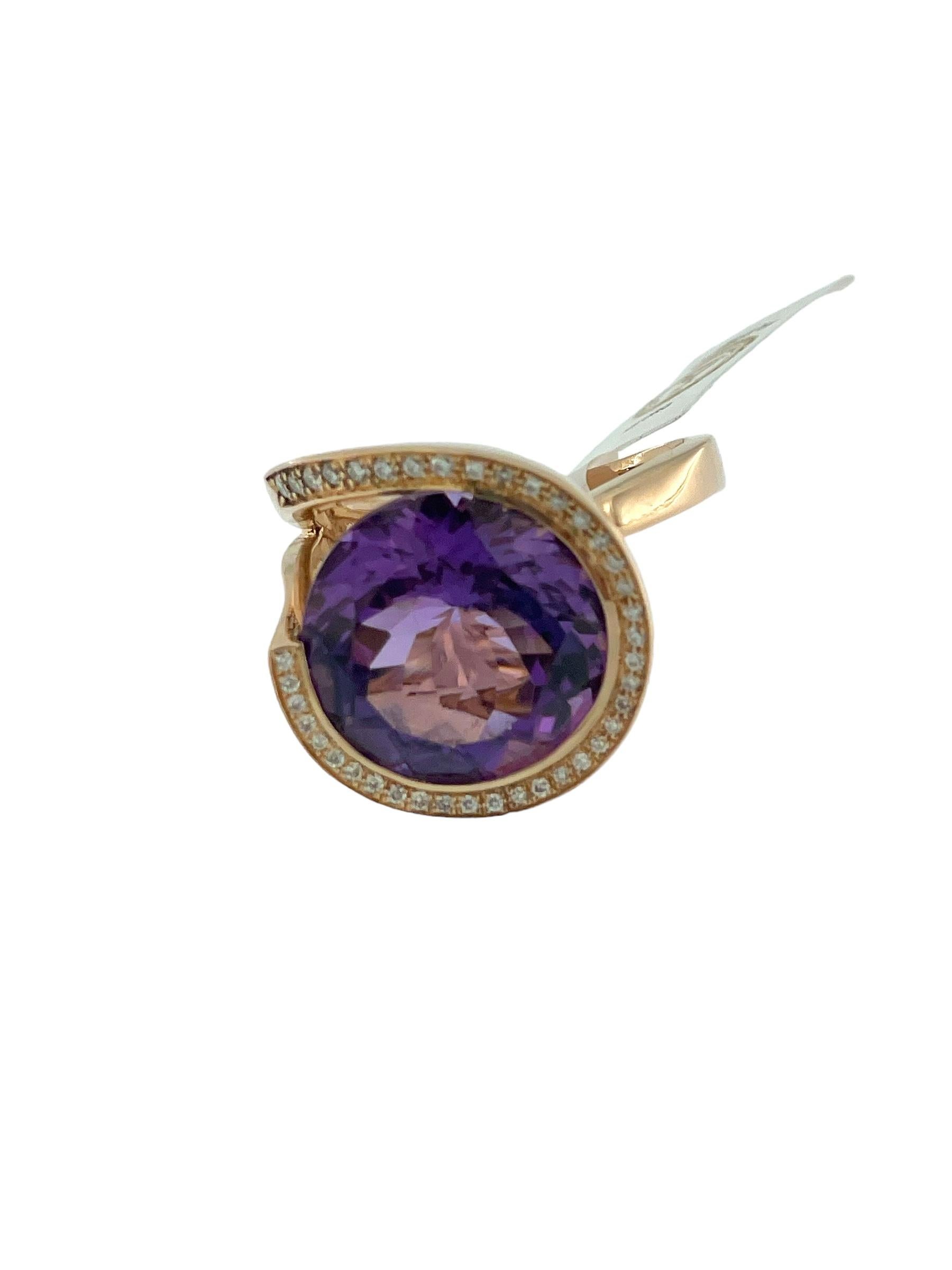 IGI Certified 13.00 carat Amethyst and Diamonds Cocktail Ring Rose Gold For Sale 4