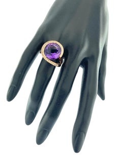 IGI Certified 13.00 carat Amethyst and Diamonds Cocktail Ring Rose Gold