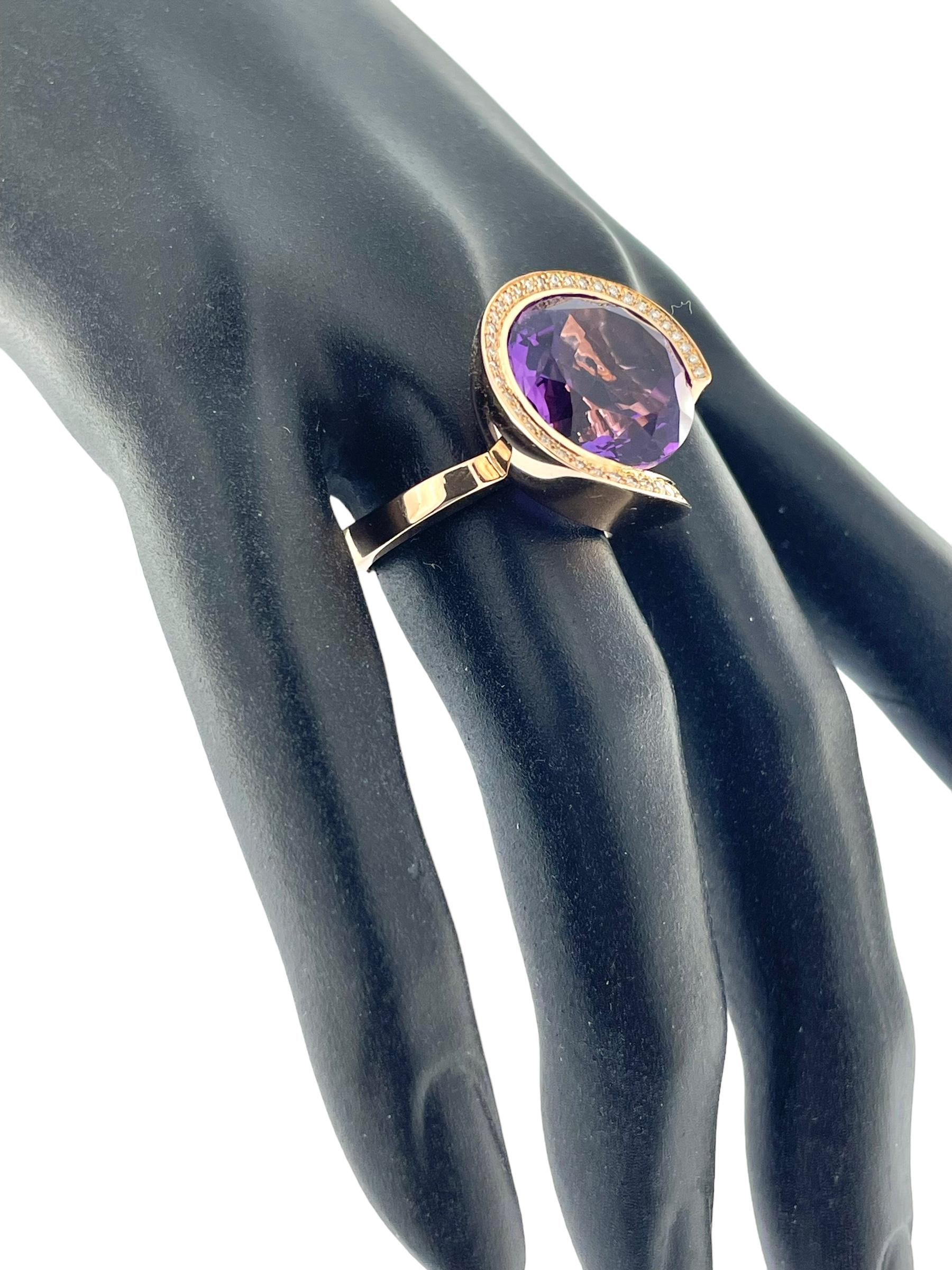 Mixed Cut IGI Certified 13.00 carat Amethyst and Diamonds Cocktail Ring Rose Gold For Sale