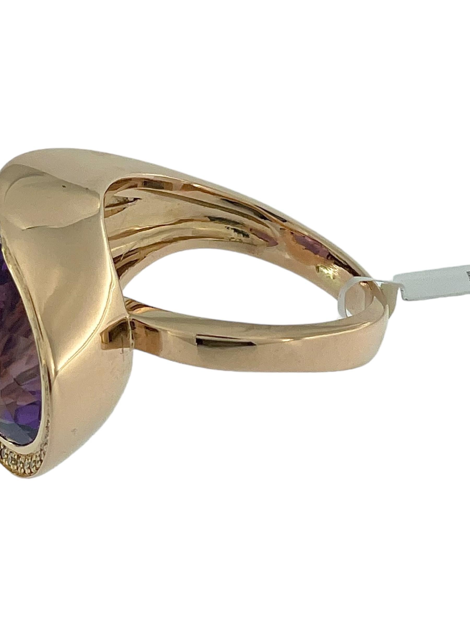 IGI Certified 13.00 carat Amethyst and Diamonds Cocktail Ring Rose Gold In Good Condition For Sale In Esch-Sur-Alzette, LU