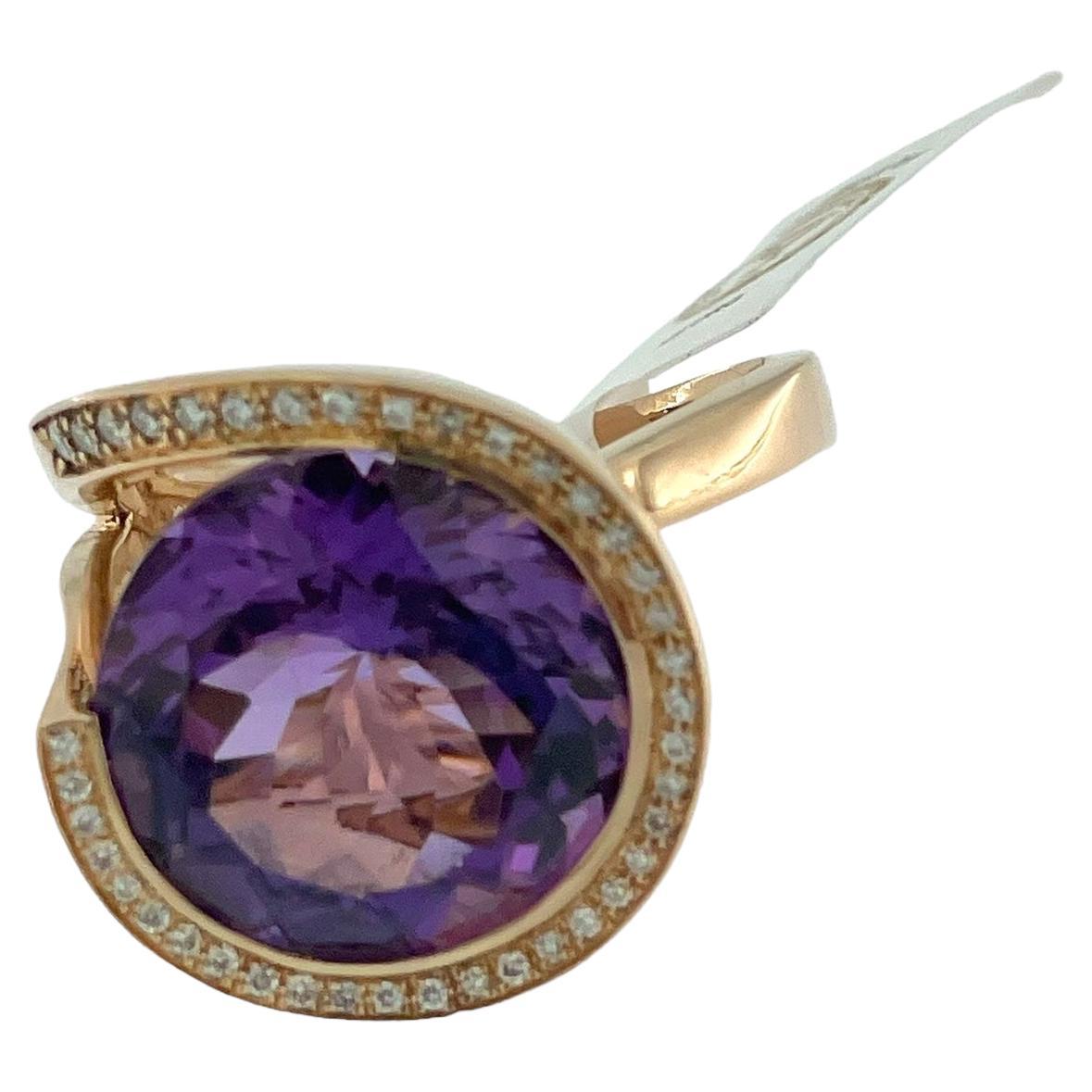 IGI Certified 13.00 carat Amethyst and Diamonds Cocktail Ring Rose Gold For Sale
