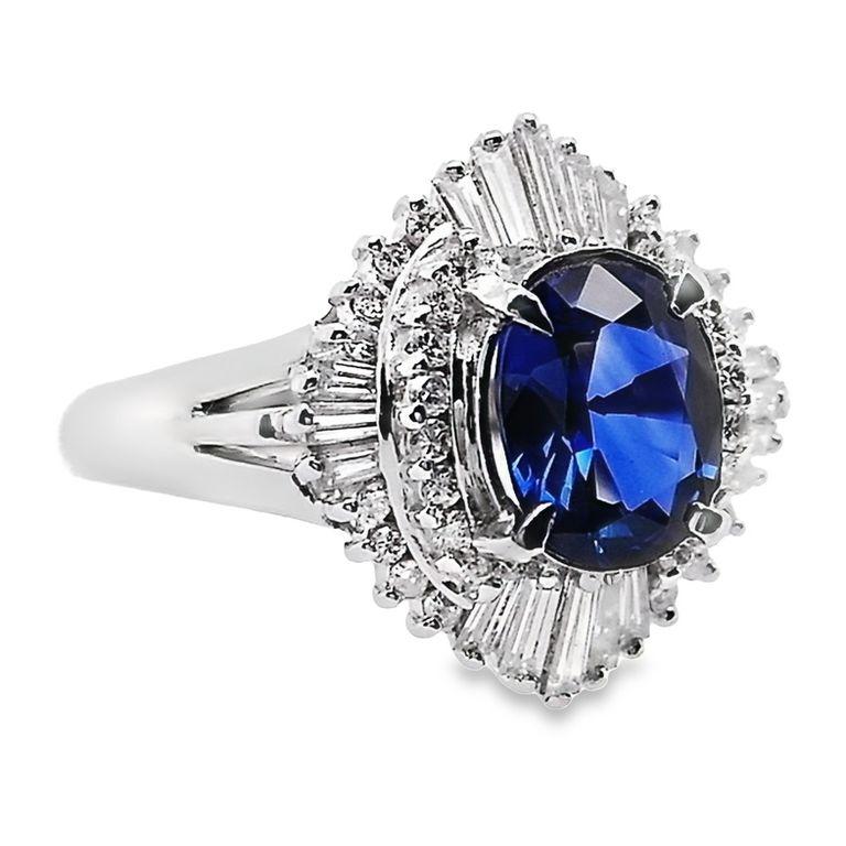 Women's IGI Certified 1.30ct Vivid Blue Sapphire 0.50ct Natural Diamonds Platinum Ring For Sale