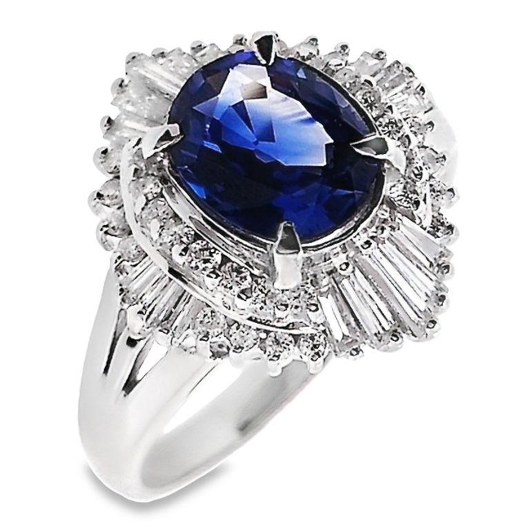 IGI Certified 1.30ct Vivid Blue Sapphire 0.50ct Natural Diamonds Platinum Ring For Sale 1