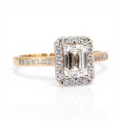 IGI Certified 1.31ct Diamonds Halo Ring in 18k Yellow Gold