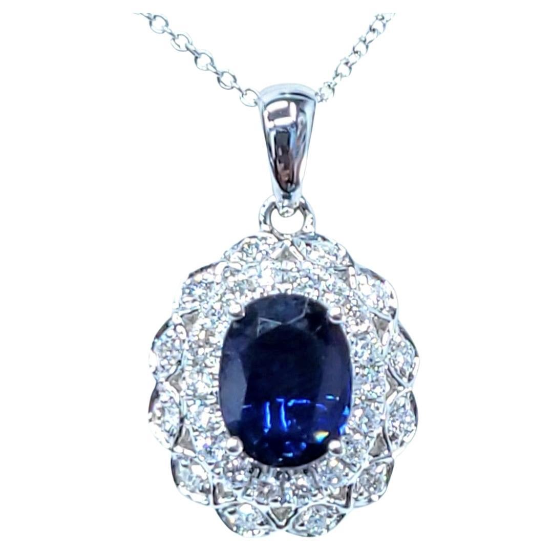 Colgante de zafiro y diamante de oro blanco de 18 quilates con certificado IGI de 1,32 quilates