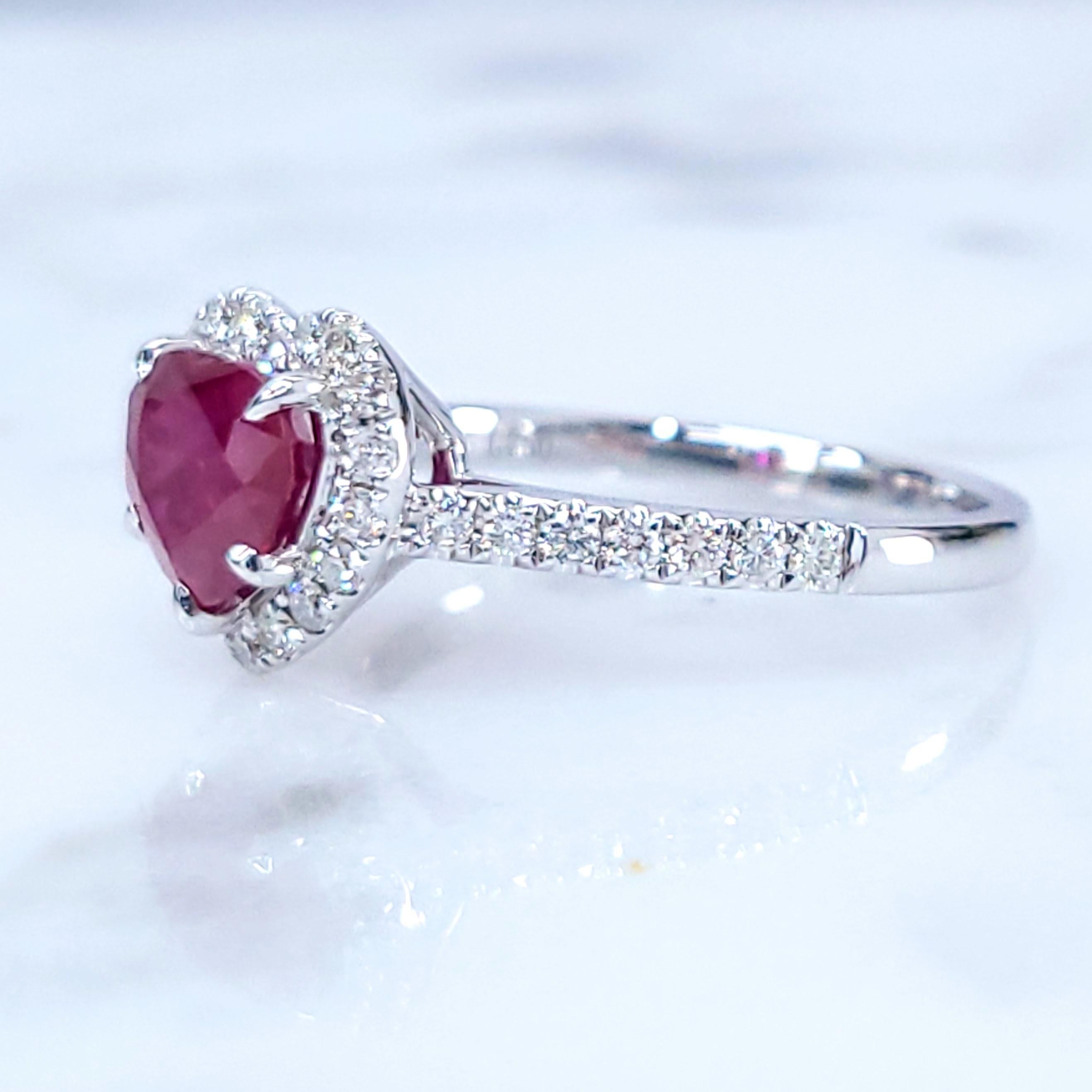 Modern IGI Certified 1.33  Carat Burma Ruby & Diamond Ring in 18K White Gold For Sale
