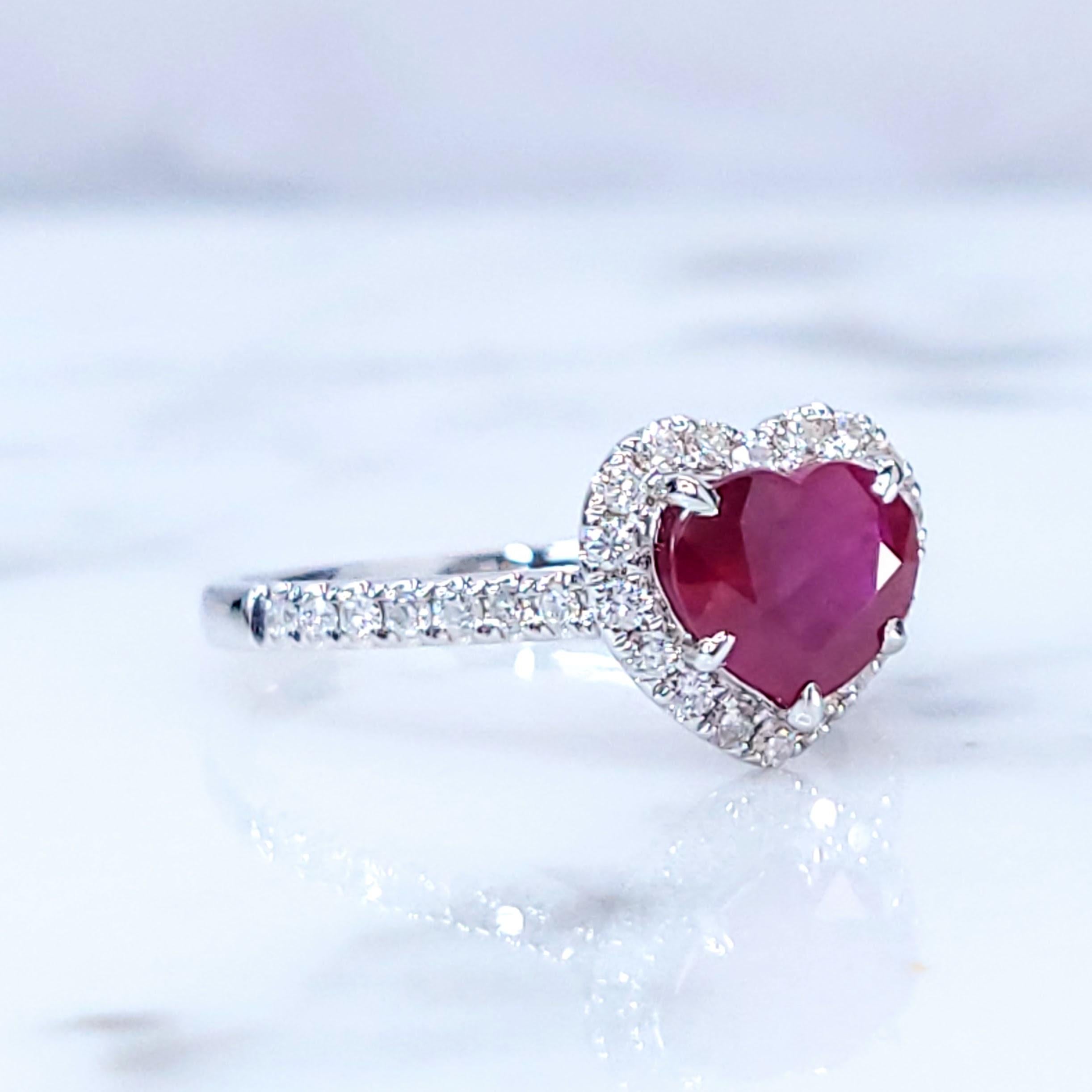 Women's IGI Certified 1.33  Carat Burma Ruby & Diamond Ring in 18K White Gold For Sale