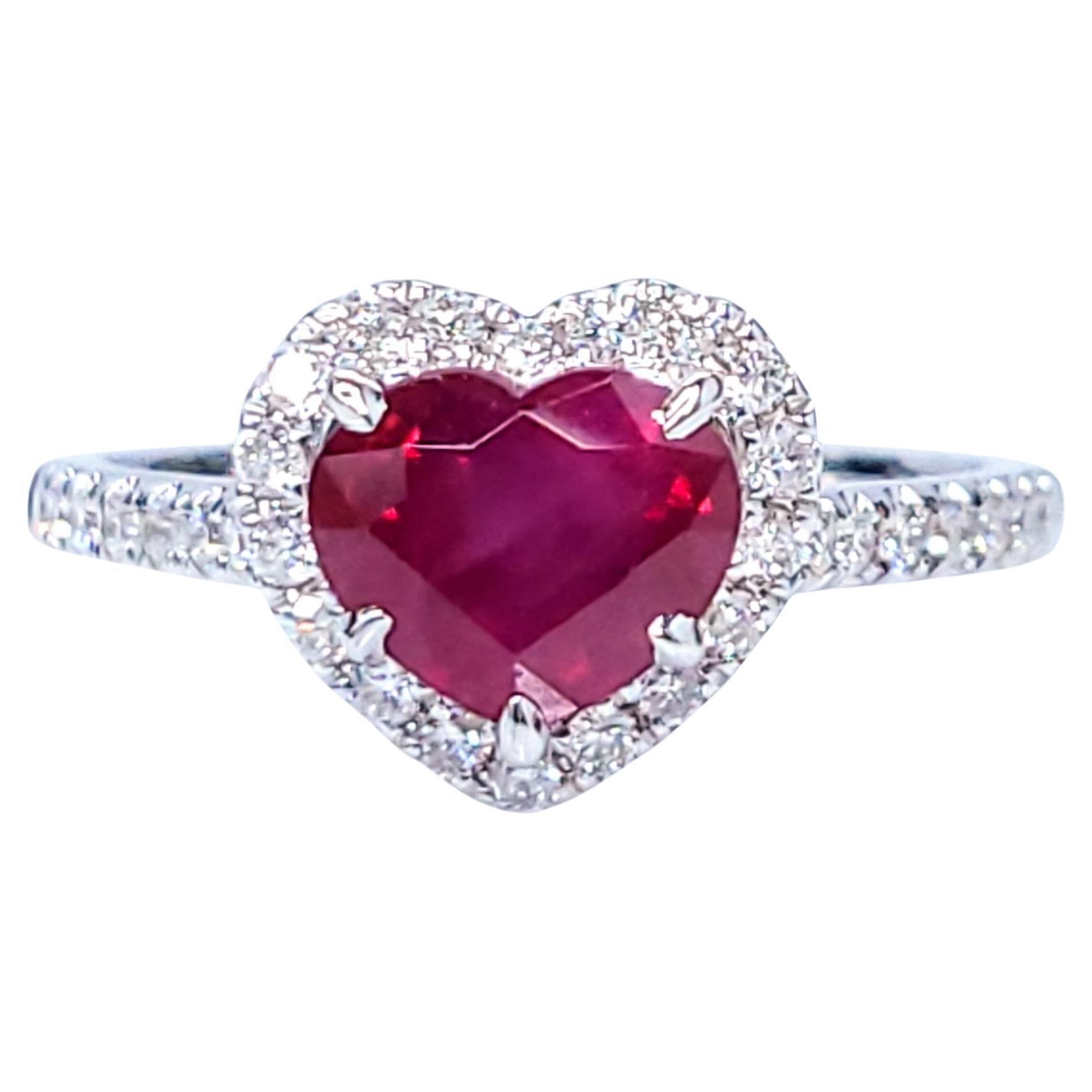 IGI Certified 1.33  Carat Burma Ruby & Diamond Ring in 18K White Gold
