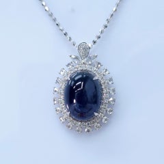 IGI Certified 13.31 Carat Blue Sapphire & Diamond Pendant in 18K White Gold