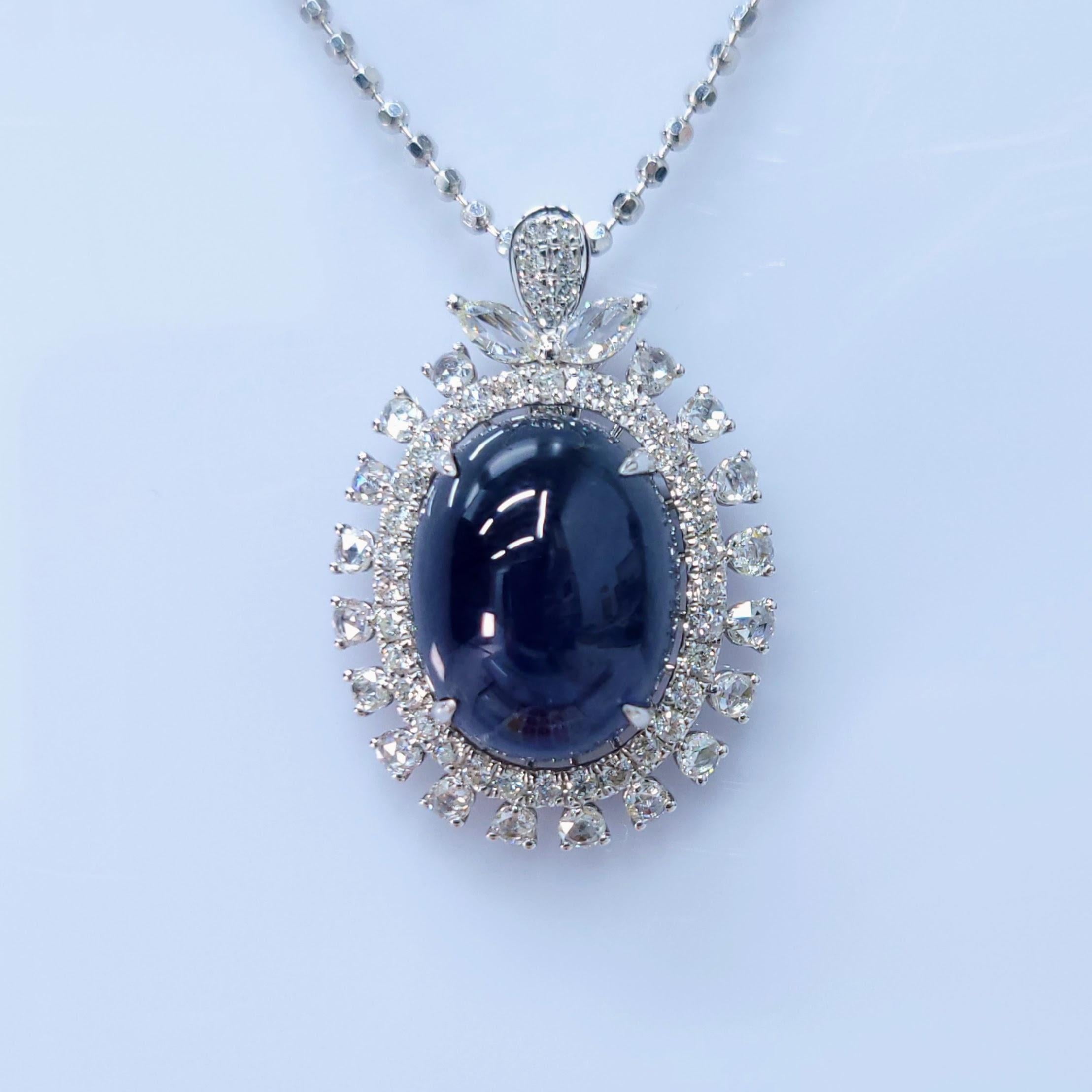 Modern IGI Certified 13.31 Carat Blue Sapphire & Diamond Pendant in 18K White Gold For Sale