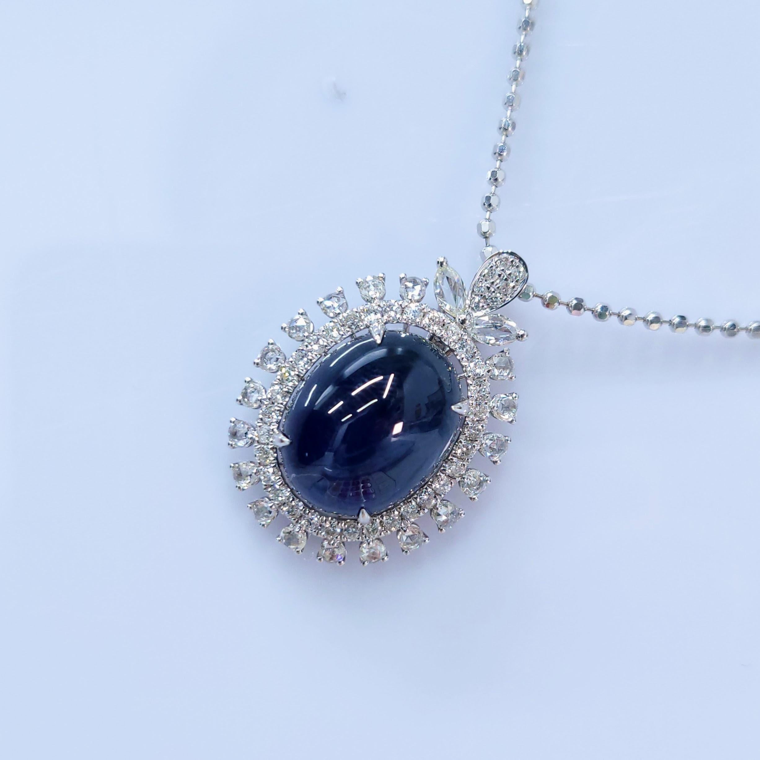 Oval Cut IGI Certified 13.31 Carat Blue Sapphire & Diamond Pendant in 18K White Gold For Sale