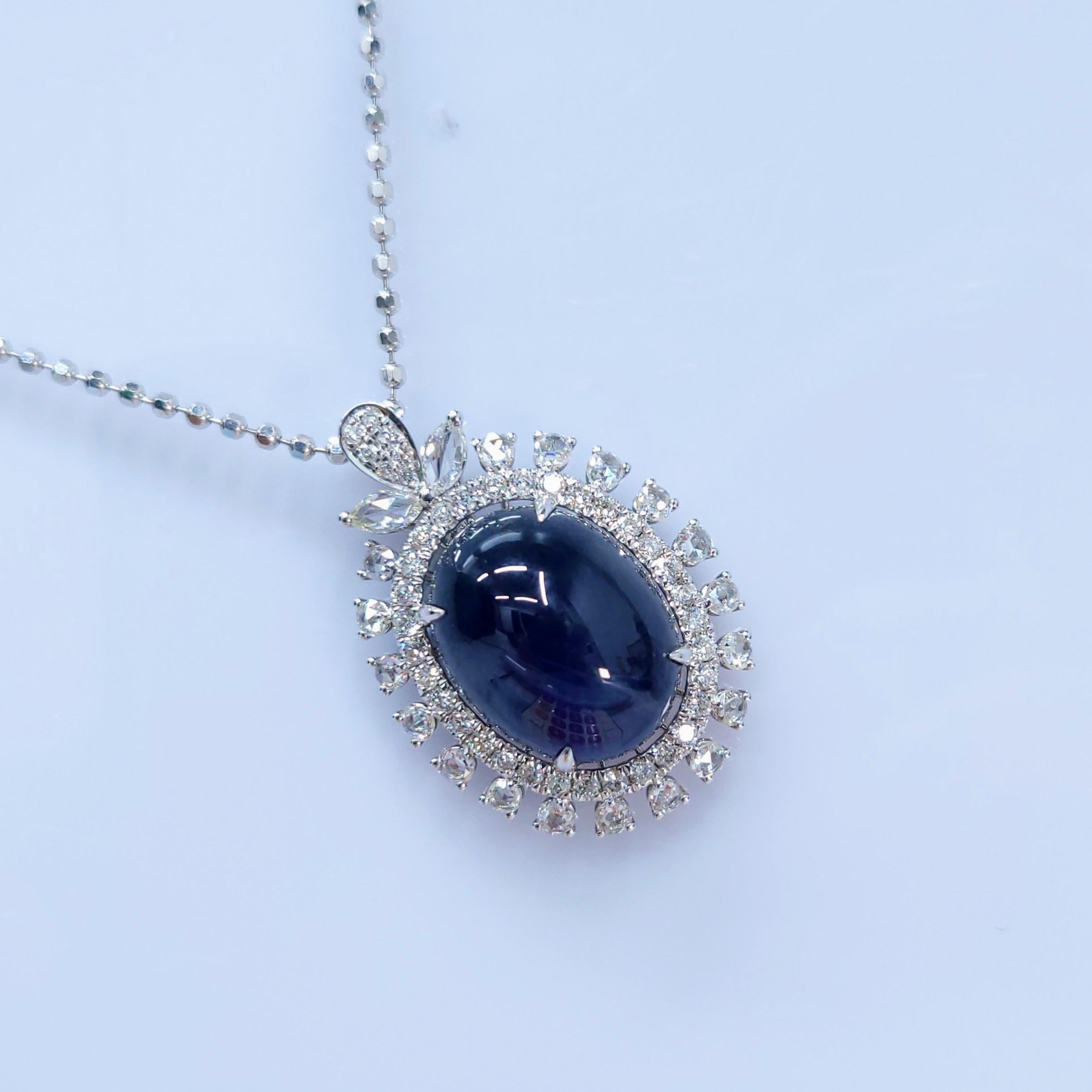 IGI Certified 13.31 Carat Blue Sapphire & Diamond Pendant in 18K White Gold In New Condition For Sale In KOWLOON, HK