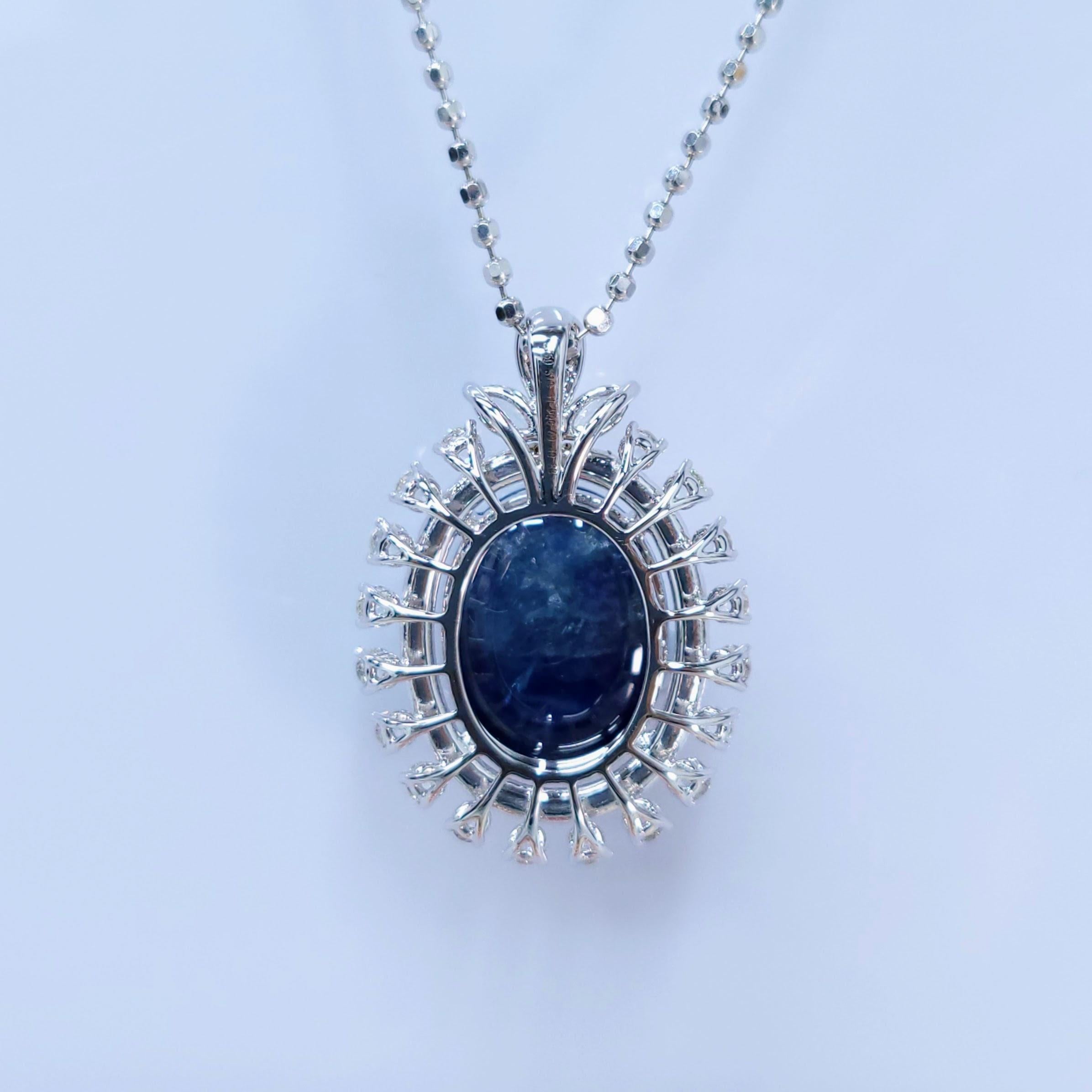 IGI Certified 13.31 Carat Blue Sapphire & Diamond Pendant in 18K White Gold For Sale 1